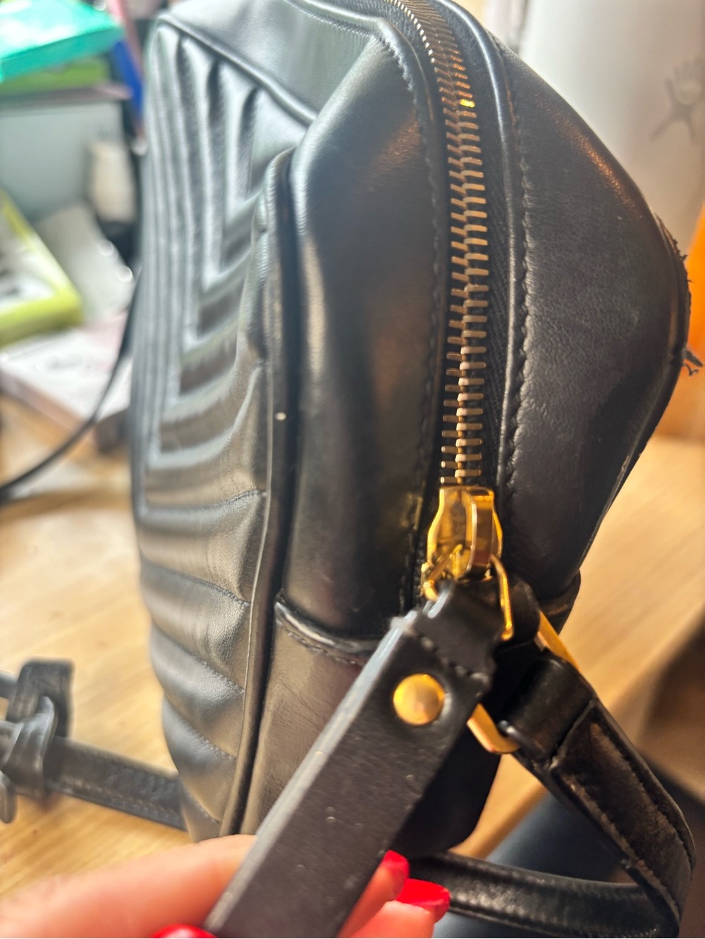 Yves Saint Laurent Black Leather Pouch with Gold Logo - Picture 7 of 12